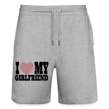 I Love my Girlfriend Partnerschaftsmotiv - Stanley/Stella Trainer Unisex Organic Jogging Shorts - heather grey - Front - Nik (191cm) & Marisol (170cm)