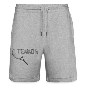 Tennis Teniisschläger Symbol Icon Logo Grafik - Stanley/Stella Unisex Bio Joggingshorts Trainer  - Grau meliert - Vorne - Nik (191cm) & Marisol (170cm)