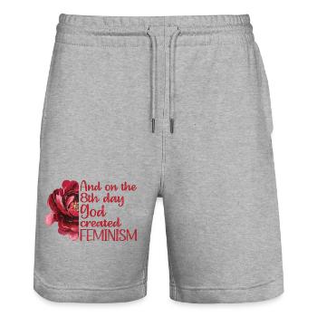 And on the 8th day God created Feminism - Stanley/Stella Unisex Bio Joggingshorts Trainer  - Grau meliert - Vorne - Nik (191cm) & Marisol (170cm)