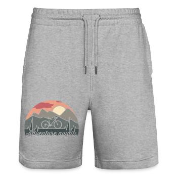 "Adventure Awaits" Fahrrad Bike - Nature Mountains - Stanley/Stella Unisex Bio Joggingshorts Trainer  - Grau meliert - Vorne - Nik (191cm) & Marisol (170cm)