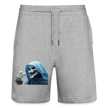 Rose blanche pour la cape de tête de tête de faucheuse - Short de jogging bio TRAINER Stanley/Stella unisexe - gris chiné - Devant - Nik (191cm) & Marisol (170cm)