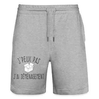 J'peux pas j'ai déménagement - L'excuse classique - Short de jogging bio TRAINER Stanley/Stella unisexe - gris chiné - Devant - Nik (191cm) & Marisol (170cm)