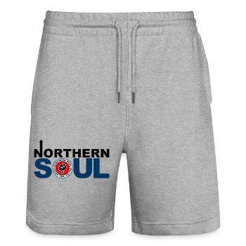 60s Style Northern Soul Keep The Faith Mod - Stanley/Stella Trainer Unisex Organic Jogging Shorts - heather grey - Front - Nik (191cm) & Marisol (170cm)