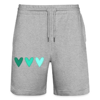 HERZ. HERZ. HEILIGER VALENTINSTAG. LIEBE. LIEBE. PAAR. - Stanley/Stella Unisex Bio Joggingshorts Trainer  - Grau meliert - Vorne - Nik (191cm) & Marisol (170cm)