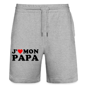 J' aime mon papa cadeau fête des pères coeur rouge - Short de jogging bio TRAINER Stanley/Stella unisexe - gris chiné - Devant - Nik (191cm) & Marisol (170cm)