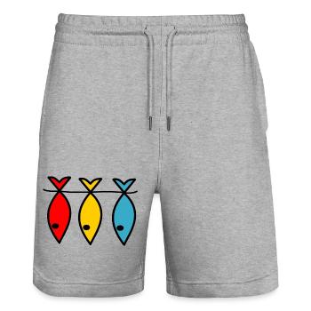 FEIERTAG. ES LEBE DIE FEIERTAGE. FEIERTAG. FISCH - Stanley/Stella Unisex Bio Joggingshorts Trainer  - Grau meliert - Vorne - Nik (191cm) & Marisol (170cm)