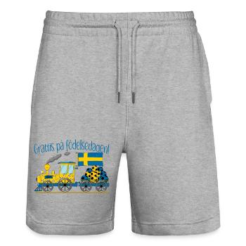 Grattis på födelsedagen Sweden Flag Football - Stanley/Stella Trainer Unisex Organic Jogging Shorts - heather grey - Front - Nik (191cm) & Marisol (170cm)