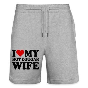 I love my hot cougar wife - Short de jogging bio TRAINER Stanley/Stella unisexe - gris chiné - Devant - Nik (191cm) & Marisol (170cm)