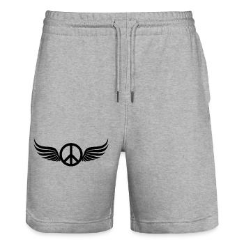 Winged Hippie Black Peace Sign - Stanley/Stella Trainer Unisex Organic Jogging Shorts - heather grey - Front - Nik (191cm) & Marisol (170cm)