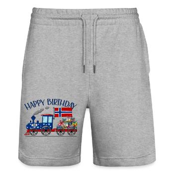 Joyeux anniversaire Norvège drapeau cadeaux chemin de fer - Short de jogging bio TRAINER Stanley/Stella unisexe - gris chiné - Devant - Nik (191cm) & Marisol (170cm)