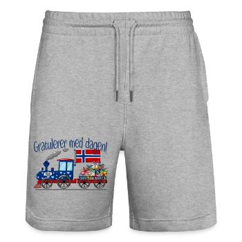 Gratulerer med dagen Norwegen Geschenke Eisenbahn - Stanley/Stella Unisex Bio Joggingshorts Trainer  - Grau meliert - Vorne - Nik (191cm) & Marisol (170cm)