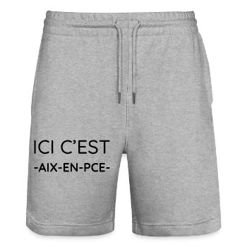 Ici c'est Aix-en-Provence (noir) - Short de jogging bio TRAINER Stanley/Stella unisexe - gris chiné - Devant - Nik (191cm) & Marisol (170cm)