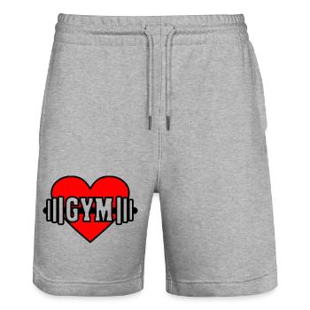 Hantel im roten Herz mit Text 'GYM' - Stanley/Stella Unisex Bio Joggingshorts Trainer  - Grau meliert - Vorne - Nik (191cm) & Marisol (170cm)