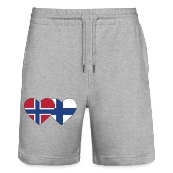 Norwegen Finnland Flagge Herz - Stanley/Stella Unisex Bio Joggingshorts Trainer  - Grau meliert - Vorne - Nik (191cm) & Marisol (170cm)