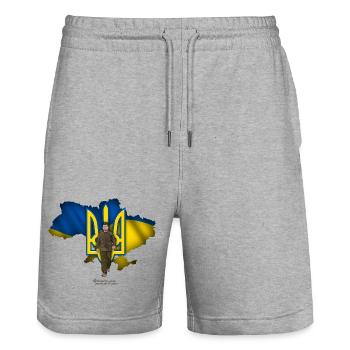 Ukraine outline trident Zelensky - Stanley/Stella Trainer Unisex Organic Jogging Shorts - heather grey - Front - Nik (191cm) & Marisol (170cm)