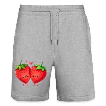 Erdbeere, ich kann keine Erdbeere haben - Stanley/Stella Unisex Bio Joggingshorts Trainer  - Grau meliert - Vorne - Nik (191cm) & Marisol (170cm)