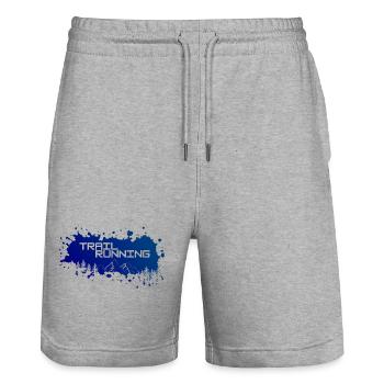 Trail Running Berge und Wald weißer Farbklecks - Stanley/Stella Unisex Bio Joggingshorts Trainer  - Grau meliert - Vorne - Nik (191cm) & Marisol (170cm)