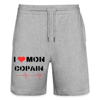 Déclaration d'amour à mon copain - Short de jogging bio TRAINER Stanley/Stella unisexe - gris chiné - Devant - Nik (191cm) & Marisol (170cm)