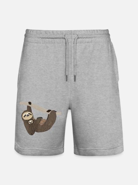 Sloth with baby, hand drawing - Stanley/Stella Trainer Unisex Organic Jogging Shorts - heather grey