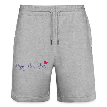 HAPPY NEW YEAR. SAINT SYLVESTER. NEW YEAR - Stanley/Stella Trainer Unisex Organic Jogging Shorts - heather grey - Front - Nik (191cm) & Marisol (170cm)
