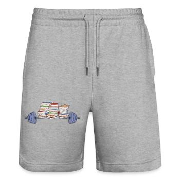 Lifting weights and books - Stanley/Stella Trainer Unisex Organic Jogging Shorts - heather grey - Front - Nik (191cm) & Marisol (170cm)
