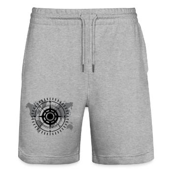 Weltkarte mit Himmelsrichtung schwarz-weiß - Stanley/Stella Unisex Bio Joggingshorts Trainer  - Grau meliert - Vorne - Nik (191cm) & Marisol (170cm)
