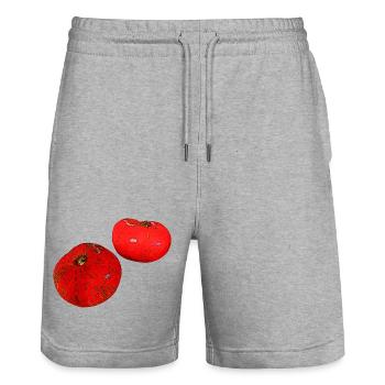 Tomaten in Ölfarboptik, Küche, Vegetarier - Stanley/Stella Unisex Bio Joggingshorts Trainer  - Grau meliert - Vorne - Nik (191cm) & Marisol (170cm)