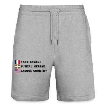 Pays Basque : drapeaux Français, Basque, Américain - Short de jogging bio TRAINER Stanley/Stella unisexe - gris chiné - Devant - Nik (191cm) & Marisol (170cm)