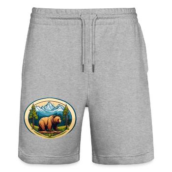 Ours brun - Short de jogging bio TRAINER Stanley/Stella unisexe - gris chiné - Devant - Nik (191cm) & Marisol (170cm)