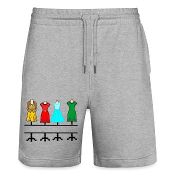 Mode féminine avec espace de texte - Short de jogging bio TRAINER Stanley/Stella unisexe - gris chiné - Devant - Nik (191cm) & Marisol (170cm)