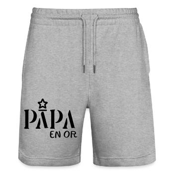 Papa en Or - Hommage aux Papas Exceptionnels - Short de jogging bio TRAINER Stanley/Stella unisexe - gris chiné - Devant - Nik (191cm) & Marisol (170cm)