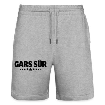 gars sûr, ami, copain, personne de confiance - Short de jogging bio TRAINER Stanley/Stella unisexe - gris chiné - Devant - Nik (191cm) & Marisol (170cm)