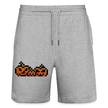 Pixel Kürbis Retro 8Bit Design - Stanley/Stella Unisex Bio Joggingshorts Trainer  - Grau meliert - Vorne - Nik (191cm) & Marisol (170cm)