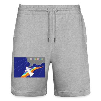 Regenbogenjet am Sonnentag - Stanley/Stella Unisex Bio Joggingshorts Trainer  - Grau meliert - Vorne - Nik (191cm) & Marisol (170cm)