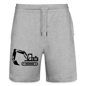 Contours d’une excavatrice : silhouette d’un opérateur d’engin de chantier - Short de jogging bio TRAINER Stanley/Stella unisexe - gris chiné - Devant - Nik (191cm) & Marisol (170cm)