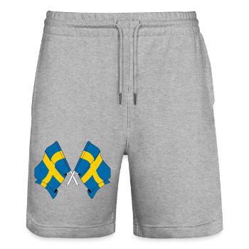 Two flags Sweden - Stanley/Stella Trainer Unisex Organic Jogging Shorts - heather grey - Front - Nik (191cm) & Marisol (170cm)