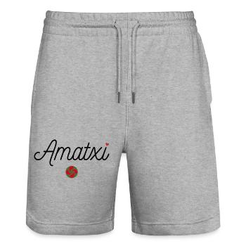 Amatxi et Lauburu. Mamie en Basque - Short de jogging bio TRAINER Stanley/Stella unisexe - gris chiné - Devant - Nik (191cm) & Marisol (170cm)