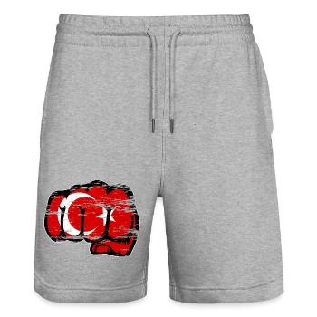 Türkei Flagge Hand Faust used - Stanley/Stella Unisex Bio Joggingshorts Trainer  - Grau meliert - Vorne - Nik (191cm) & Marisol (170cm)