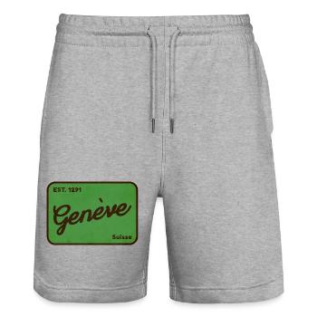 Genève Suisse Schild – Vintage Swiss Design - Stanley/Stella Unisex Bio Joggingshorts Trainer  - Grau meliert - Vorne - Nik (191cm) & Marisol (170cm)