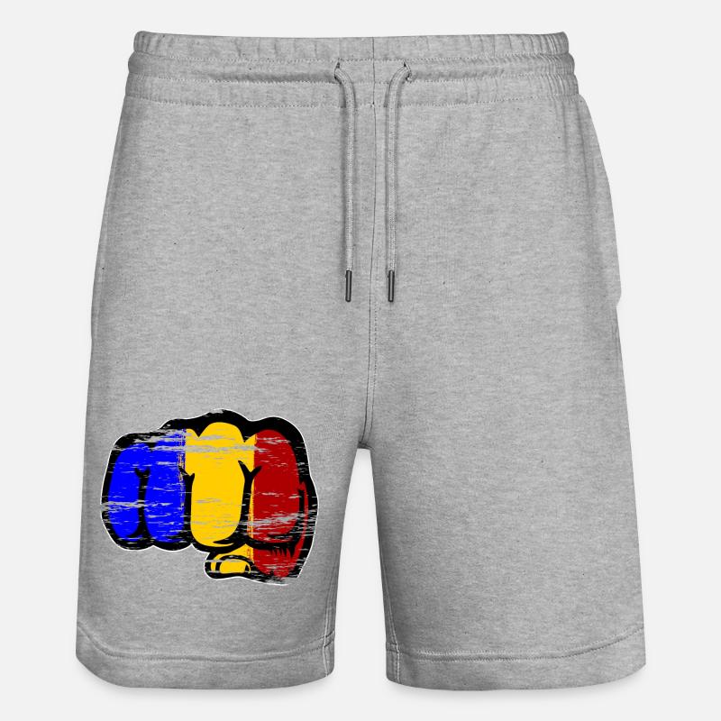 Roumanie drapeau main poing utilisé - Short de jogging bio TRAINER Stanley/Stella unisexe - gris chiné