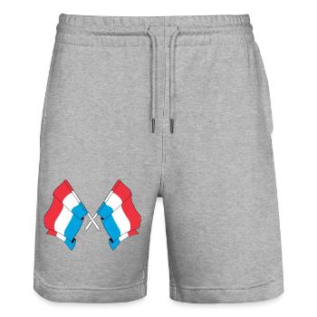 Two flags of Luxembourg - Stanley/Stella Trainer Unisex Organic Jogging Shorts - heather grey - Front - Nik (191cm) & Marisol (170cm)