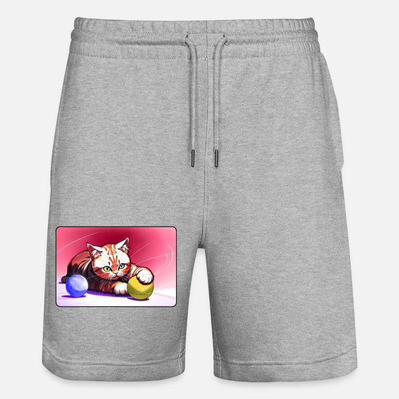 Rotgestreiftes Tigerkätzchen - Stanley/Stella Unisex Bio Joggingshorts Trainer  - Grau meliert
