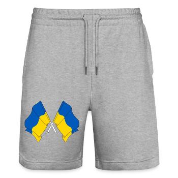 Two flags Ukraine - Stanley/Stella Trainer Unisex Organic Jogging Shorts - heather grey - Front - Nik (191cm) & Marisol (170cm)