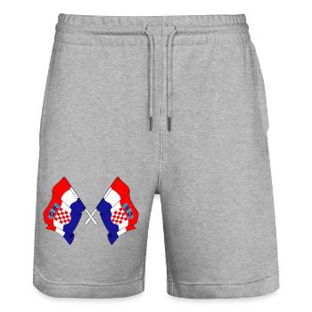 Two flags of Croatia - Stanley/Stella Trainer Unisex Organic Jogging Shorts - heather grey - Front - Nik (191cm) & Marisol (170cm)