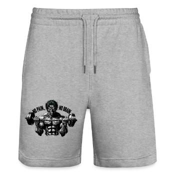 Muskulöser Zombie - "Kein Schmerz, kein Gehirn - Stanley/Stella Unisex Bio Joggingshorts Trainer  - Grau meliert - Vorne - Nik (191cm) & Marisol (170cm)
