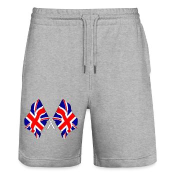 Two flags Great Britain - Stanley/Stella Trainer Unisex Organic Jogging Shorts - heather grey - Front - Nik (191cm) & Marisol (170cm)
