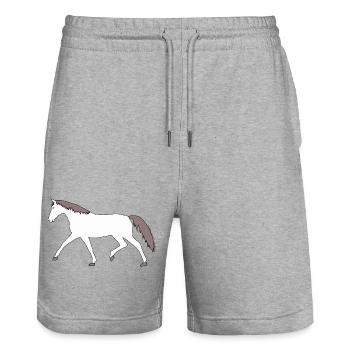 Pferd Schimmel Pferde Wallach Pferdehof Pony Kind - Stanley/Stella Unisex Bio Joggingshorts Trainer  - Grau meliert - Vorne - Nik (191cm) & Marisol (170cm)