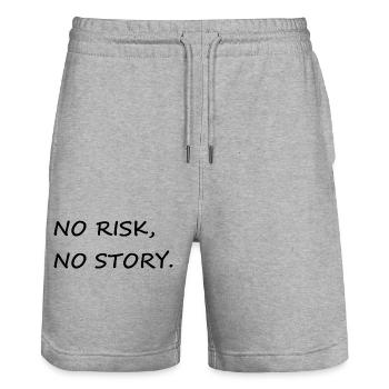 NO RISK NO STORY - Font letters in black - Stanley/Stella Trainer Unisex Organic Jogging Shorts - heather grey - Front - Nik (191cm) & Marisol (170cm)