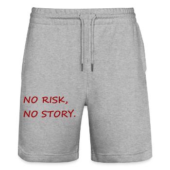 NO RISK NO STORY - red lettering letters in red - Stanley/Stella Trainer Unisex Organic Jogging Shorts - heather grey - Front - Nik (191cm) & Marisol (170cm)