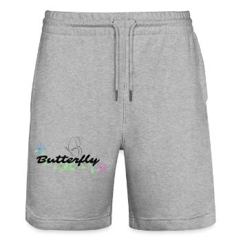 Schmetterling mit Blütenlaub - Stanley/Stella Unisex Bio Joggingshorts Trainer  - Grau meliert - Vorne - Nik (191cm) & Marisol (170cm)